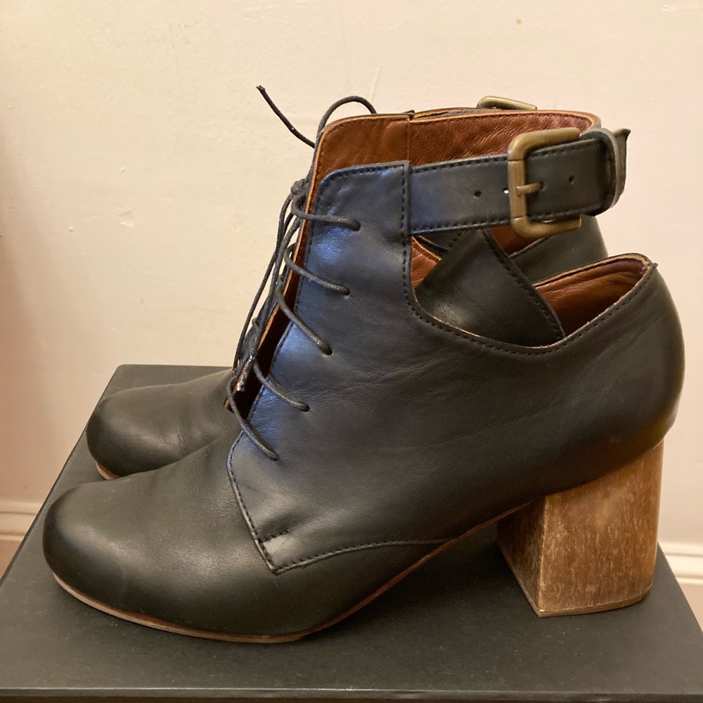 Rachel Comey Black Lace Up Boots with Brown Heel
